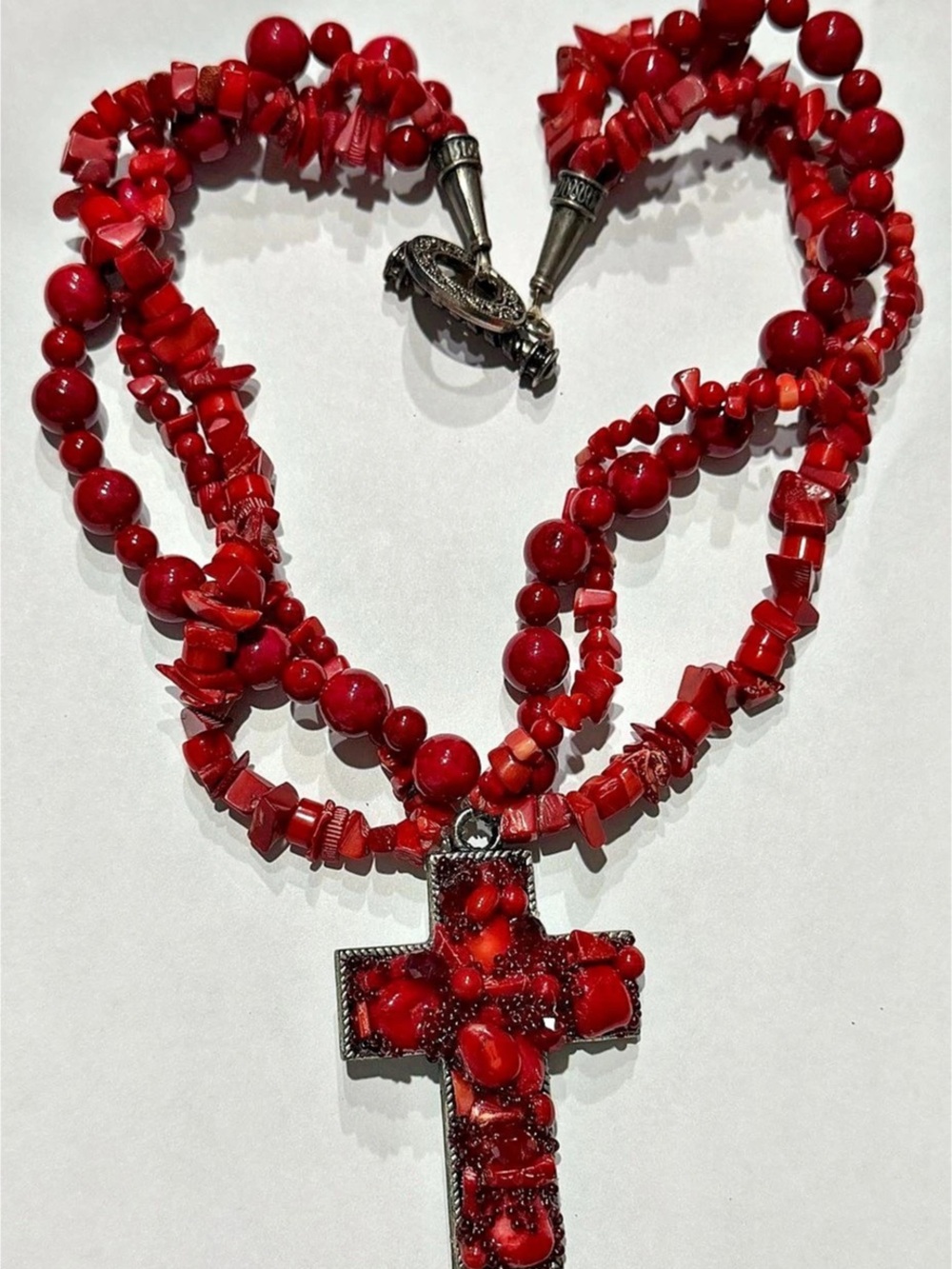 Red & Black Cross Pendant Necklace Like New
